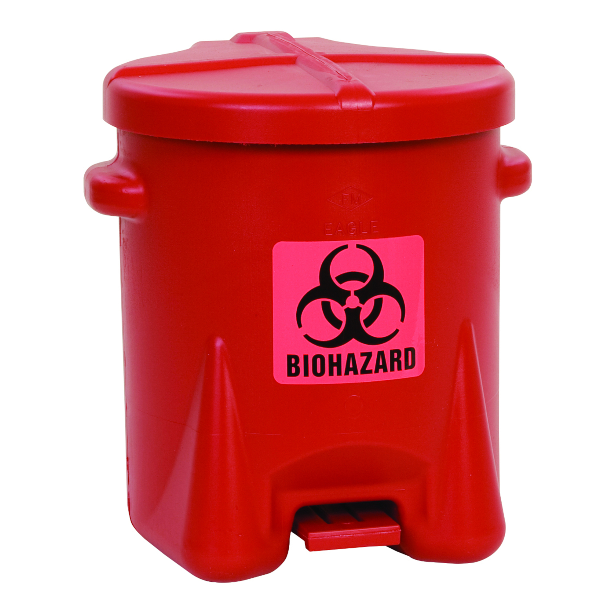 Eagle Biohazardous Plastic Waste Can — 6 Gallon, Foot-Operated, Self-Closing Lid, Red, Model# 943BIO